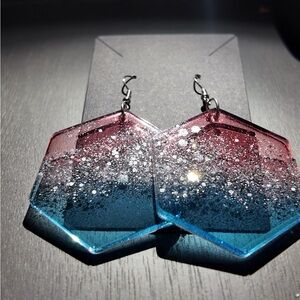 Handmade Blue and Red Geometric Earrings with Gradient Effect